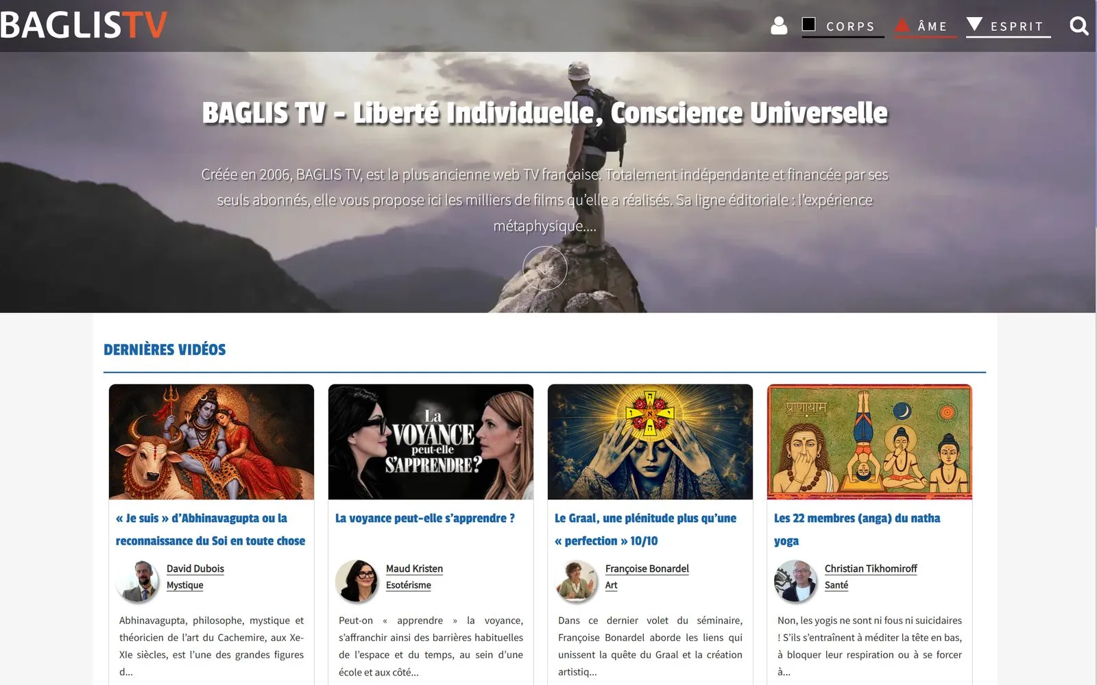Page d'accueil du site BAGLIS TV