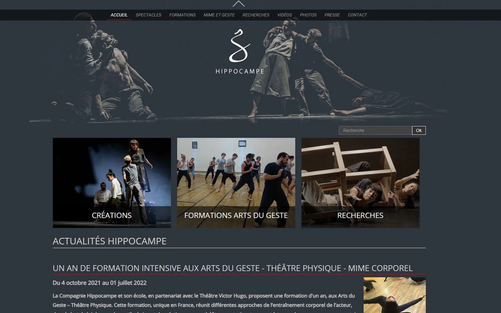 Page d'accueil du site Cie Hippocampe