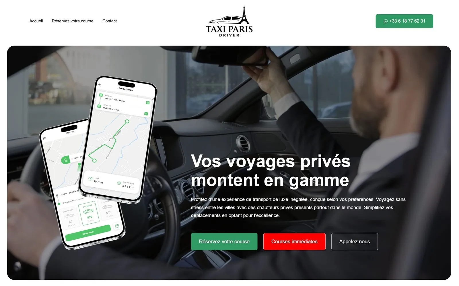Page d'accueil du site Taxi Paris Driver
